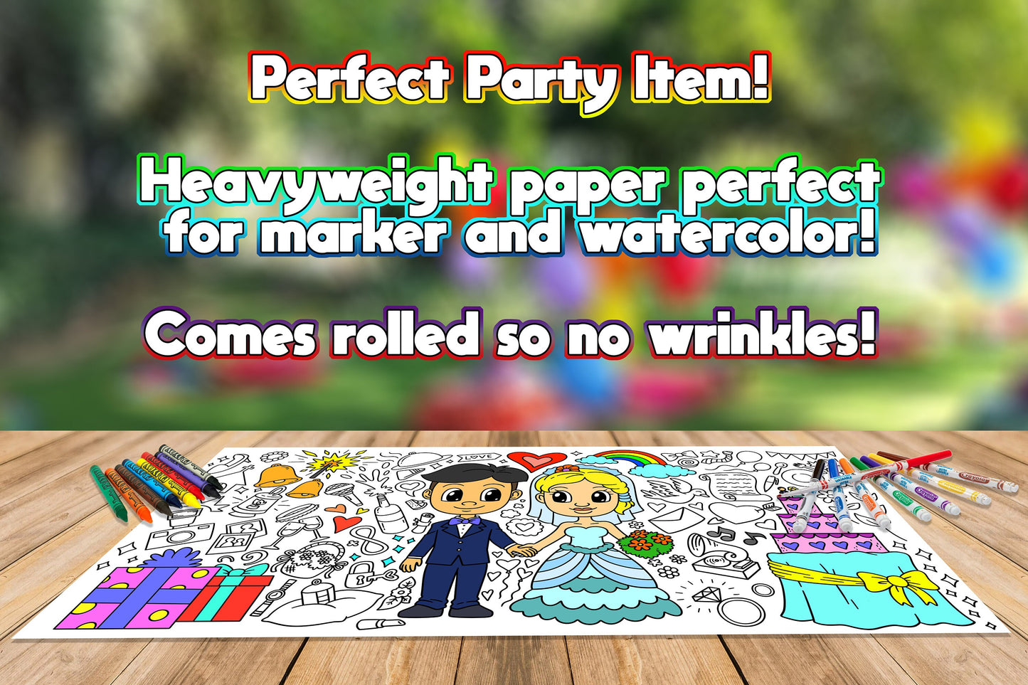 Wedding Coloring Page, Custom Wedding Activity Sheet, Jumbo Coloring Book Pages, Personalized Theme Giant Coloring Poster