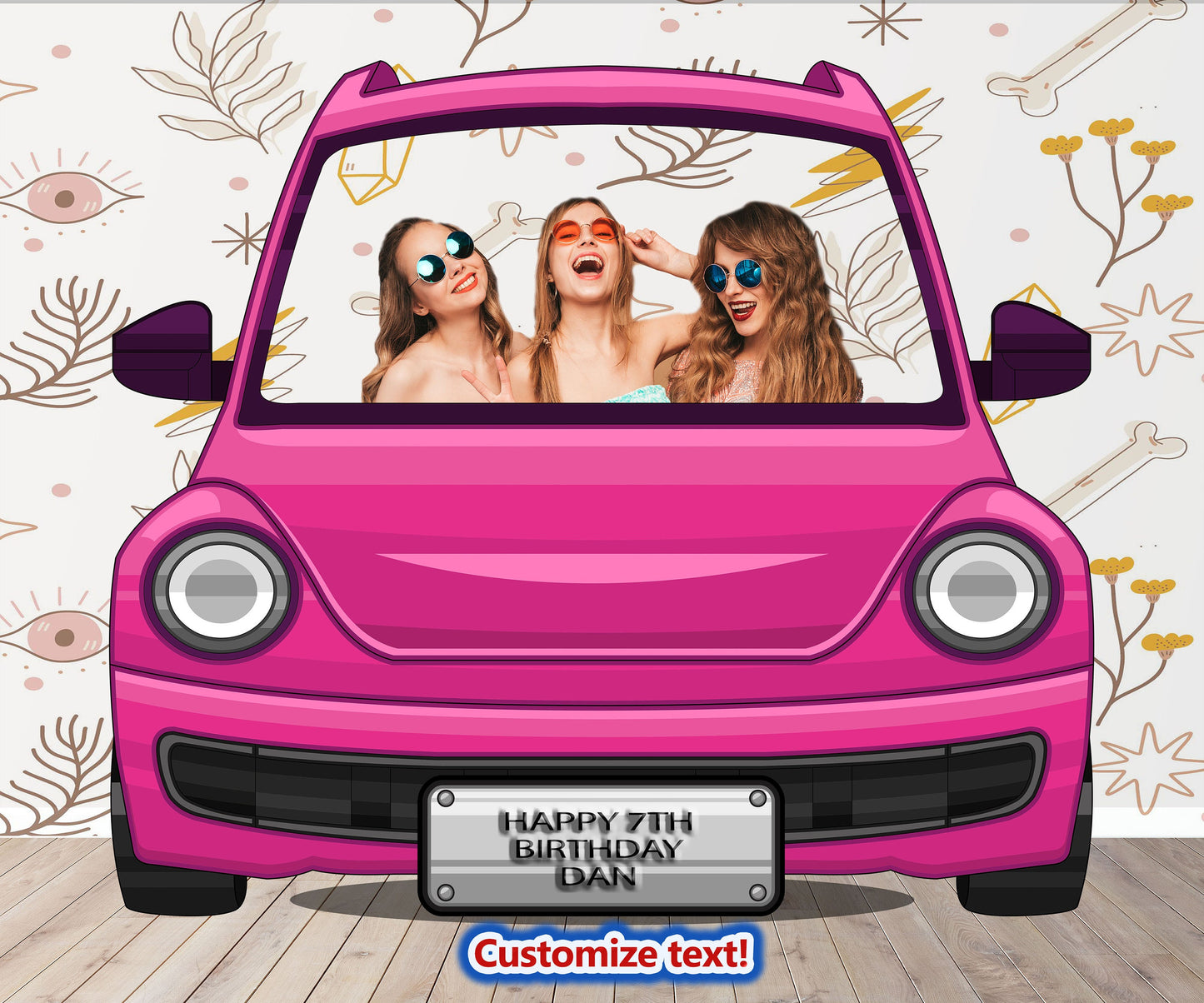 Pink Car Photo Prop, Sweet 16, Princess, Girl's Birthday Party DIY, Personalized, Customized, Photo booth Selfie Frame