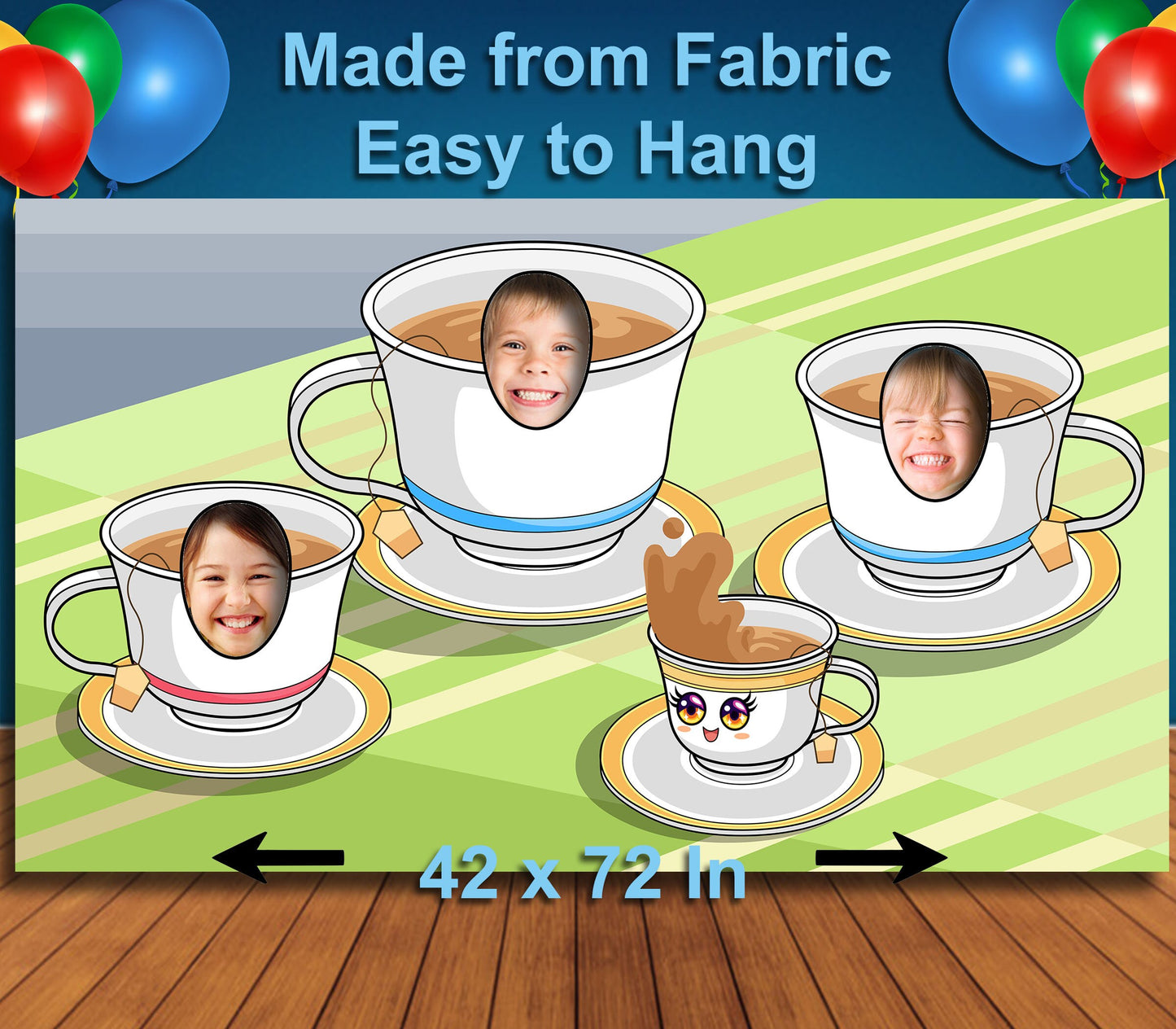 Tea Party Theme Face Cutout, 42x72" Photo Stand-in, Party Selfie Photo Prop