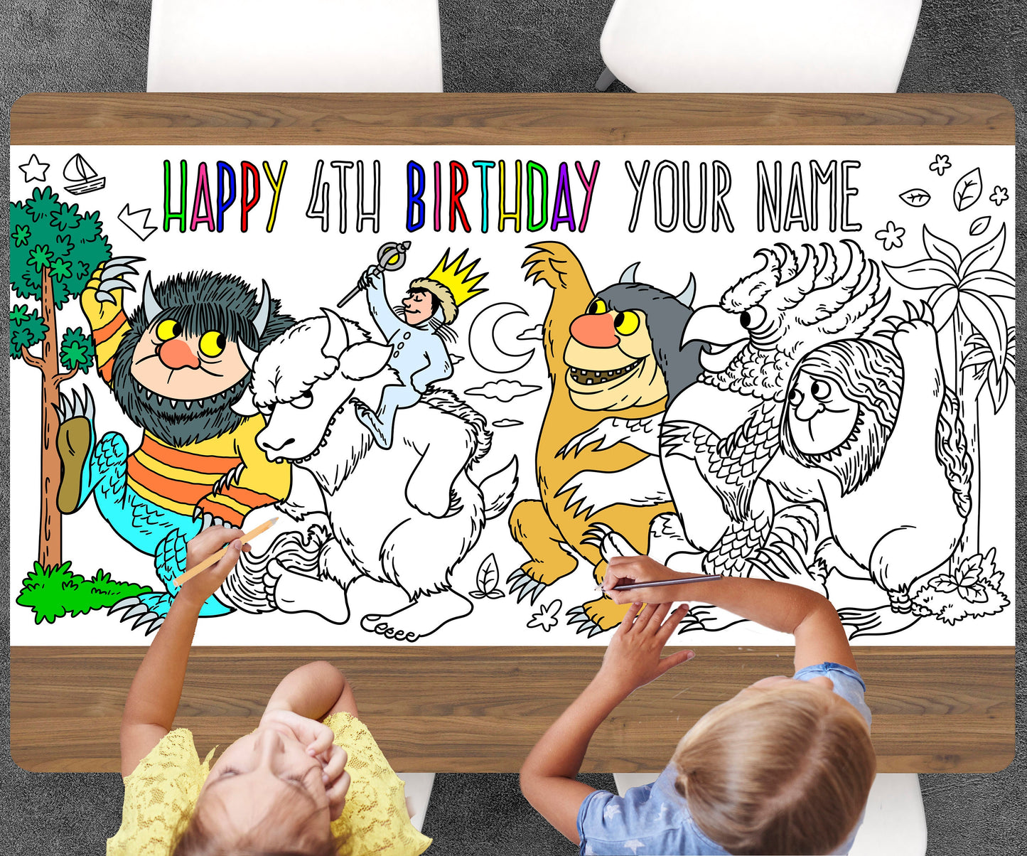 Where the Wild Things Are Coloring Page, Custom Birthday Coloring Sheet, Jumbo Coloring Book Pages, Personalized Theme Giant Coloring Poster