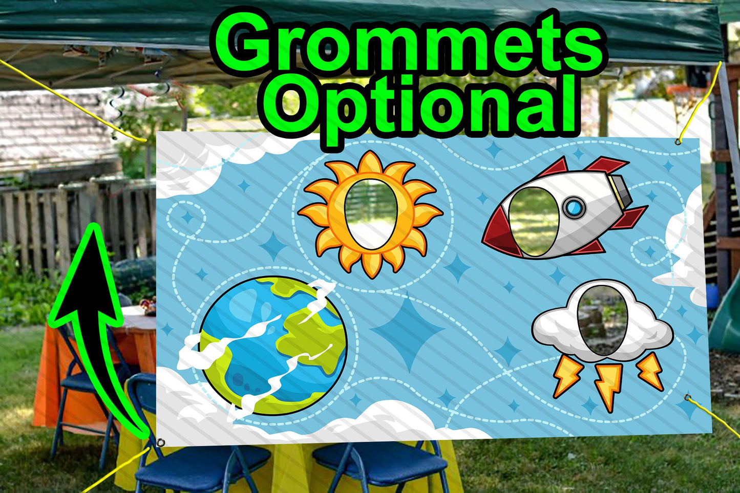 Rocket Theme Face Cutout, 42x72" Photo Stand-in, Party Selfie Photo Prop