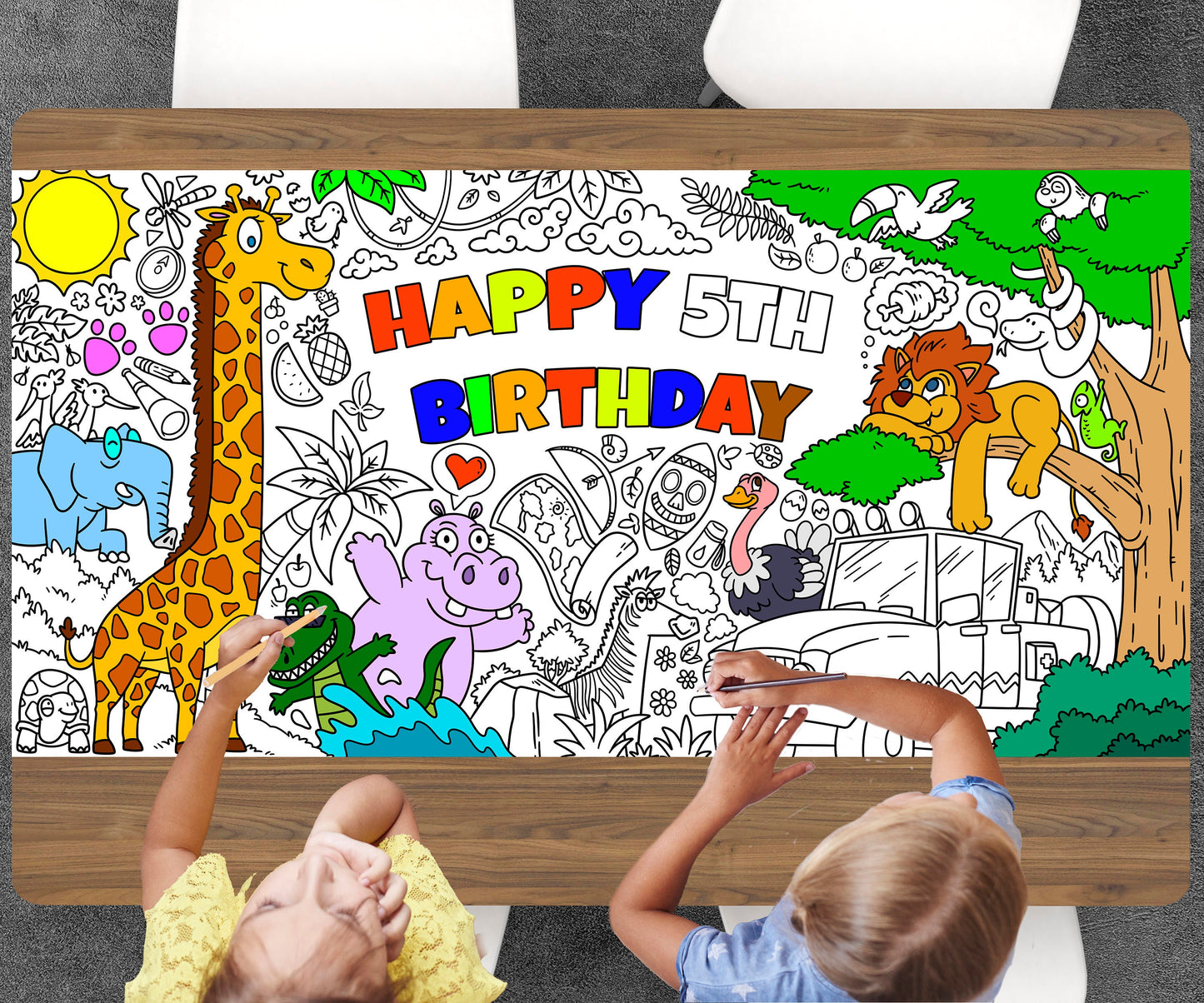Safari Coloring Page, Custom Birthday Coloring Sheet, Jumbo Coloring Book Pages, Personalized Theme Giant Coloring Poster