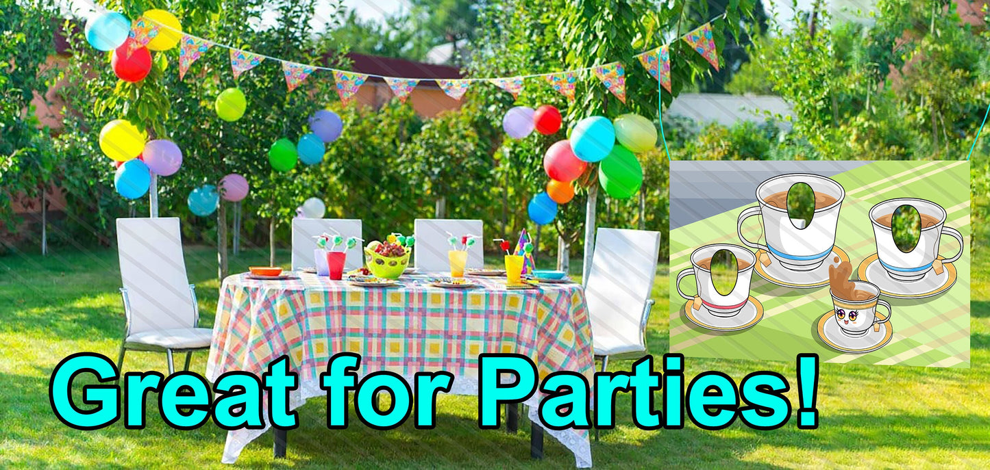 Tea Party Theme Face Cutout, 42x72" Photo Stand-in, Party Selfie Photo Prop