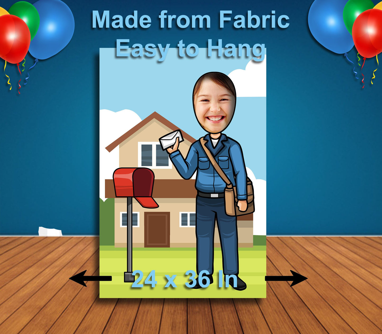 Mailman Theme Face Cutout, 24x36" Photo Standee, Party Selfie Photo Prop