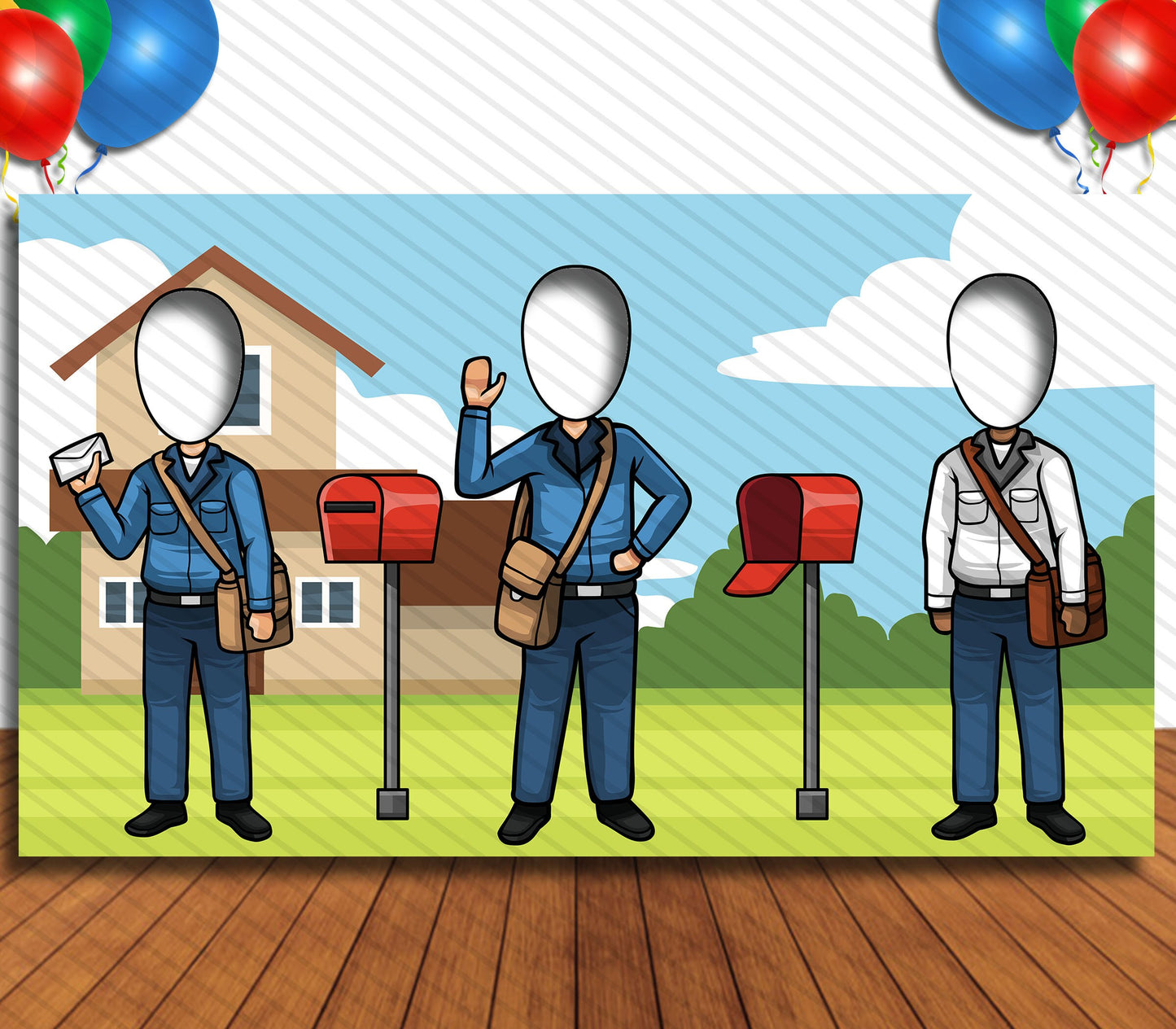 Mailman Theme Face Cutout, 42x72" Photo Standee, Party Selfie Photo Prop
