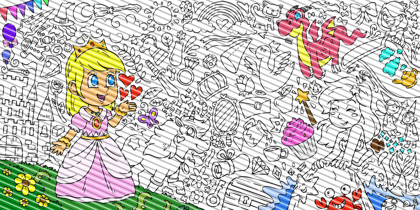 Princess Coloring Sheet, Jumbo Coloring Book Page, Fantasy Theme Giant Coloring Poster