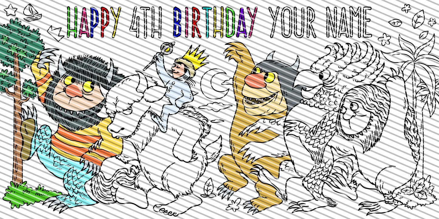 Where the Wild Things Are Coloring Page, Custom Birthday Coloring Sheet, Jumbo Coloring Book Pages, Personalized Theme Giant Coloring Poster