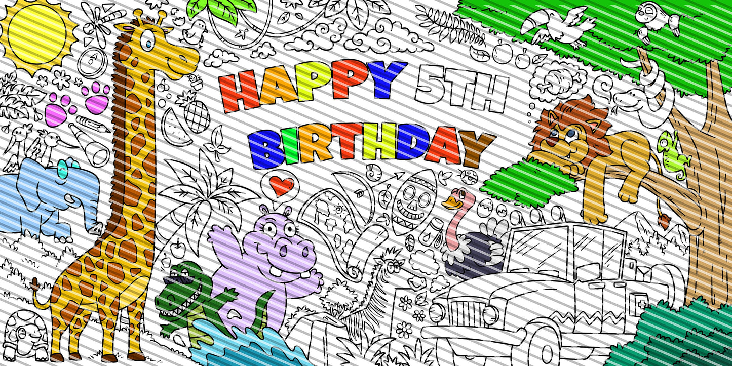 Safari Coloring Page, Custom Birthday Coloring Sheet, Jumbo Coloring Book Pages, Personalized Theme Giant Coloring Poster