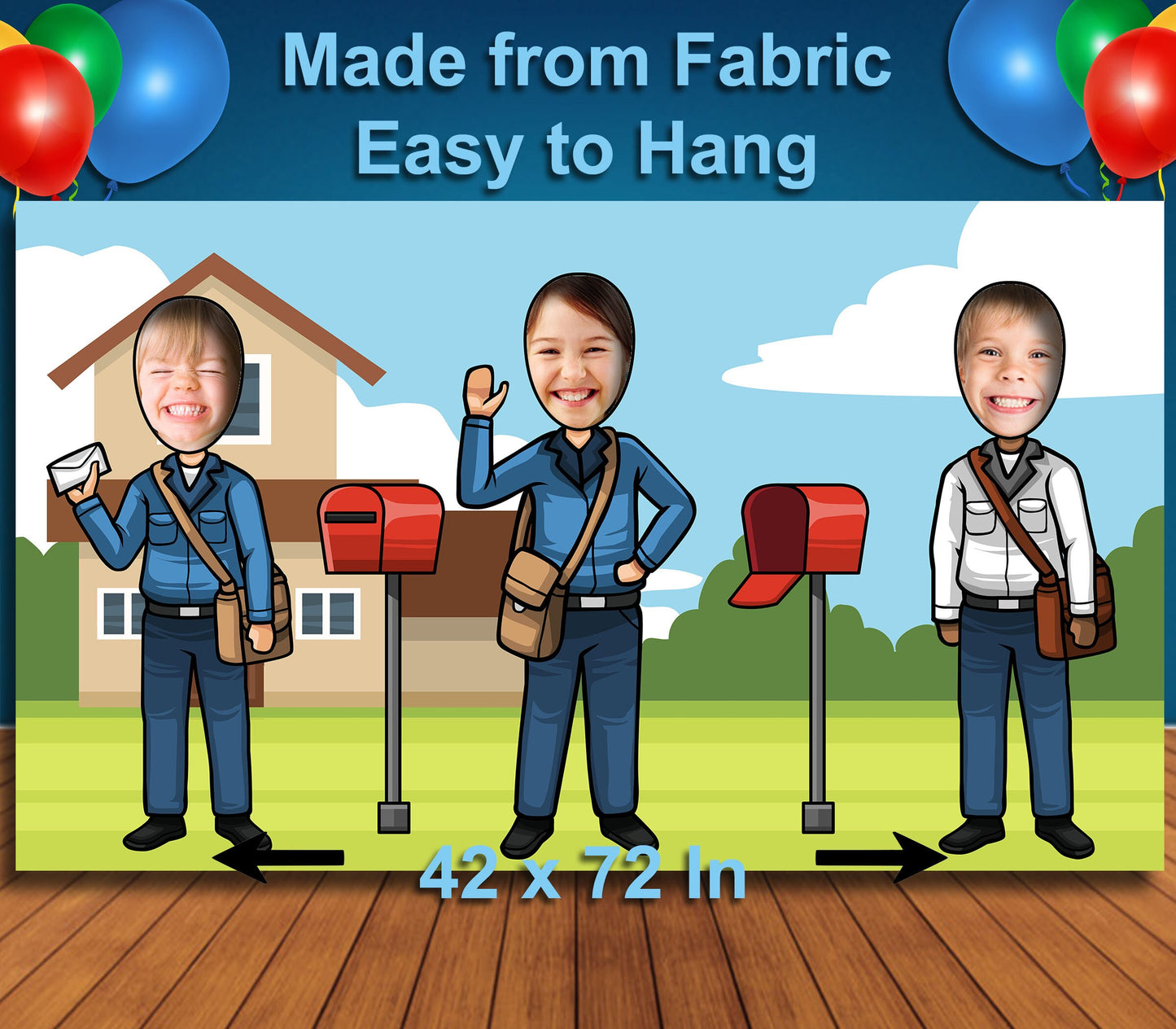 Mailman Theme Face Cutout, 42x72" Photo Standee, Party Selfie Photo Prop