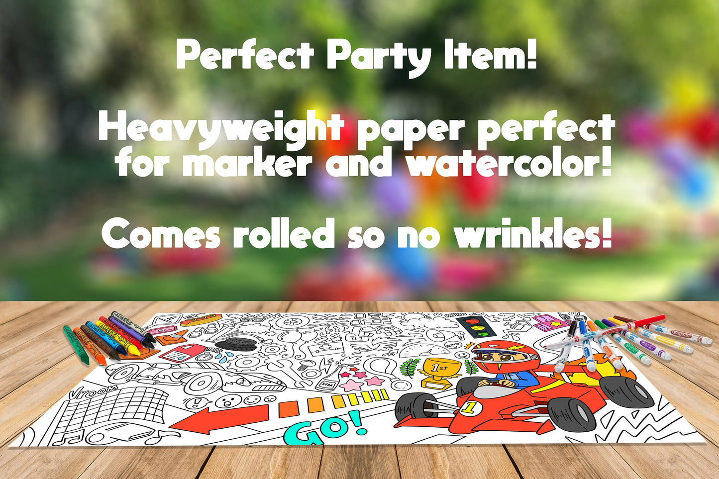 Racecar Coloring Sheet, Jumbo Coloring Book Page, Animal Theme Giant Coloring Poster