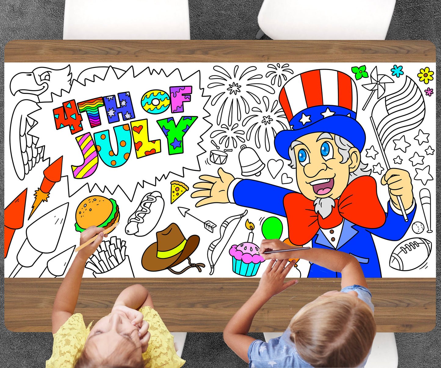 4th of July Coloring Sheet, Jumbo Coloring Book Page, Holiday Theme Giant Coloring Poster
