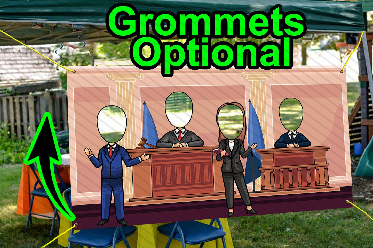 Courtroom Theme Face Cutout, 42x72" Photo Stand-in, Party Selfie Photo Prop