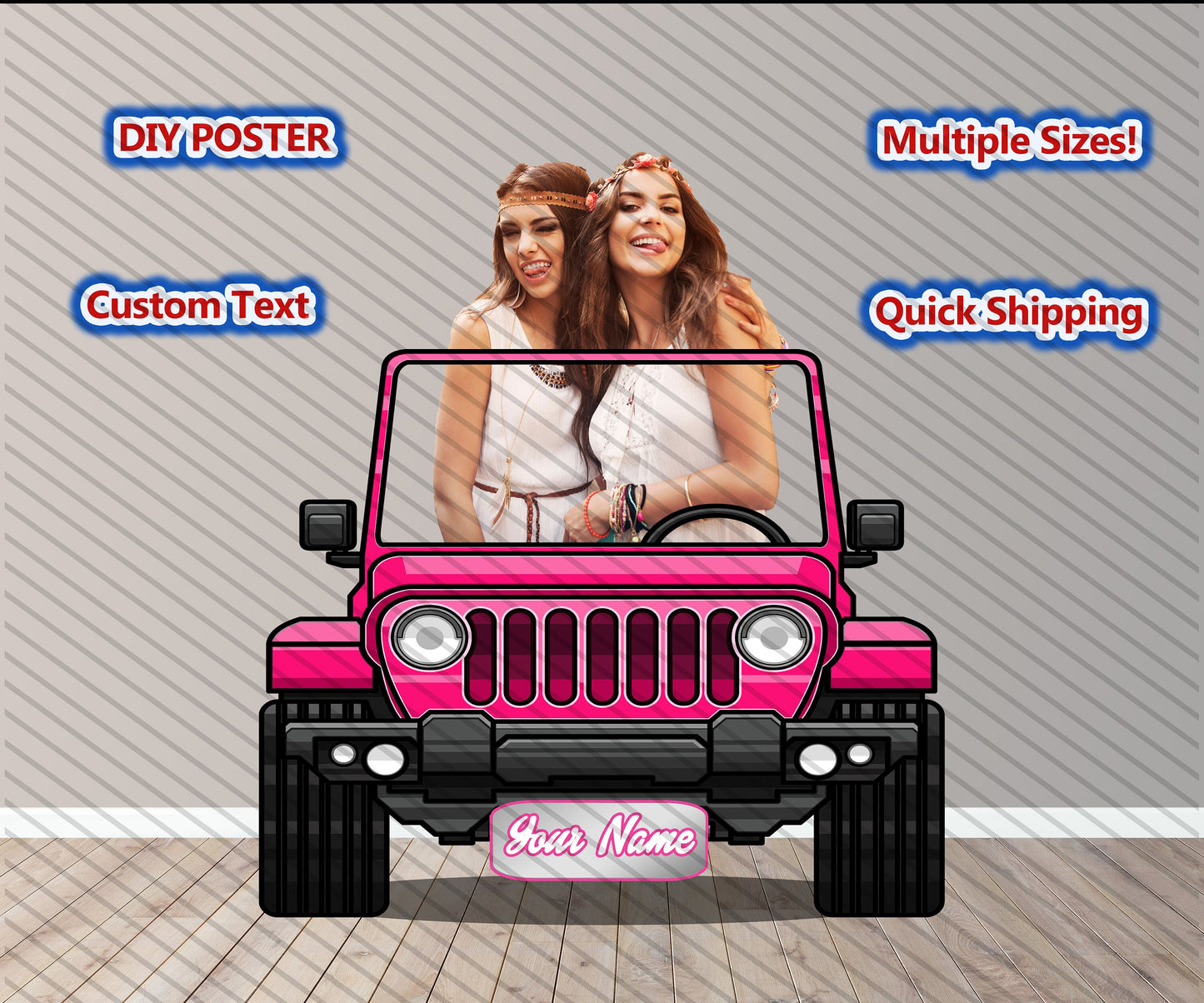 Pink Car Photo Prop, Girl's Birthday Party DIY, Sweet 16, Princess, Photo booth Selfie Frame