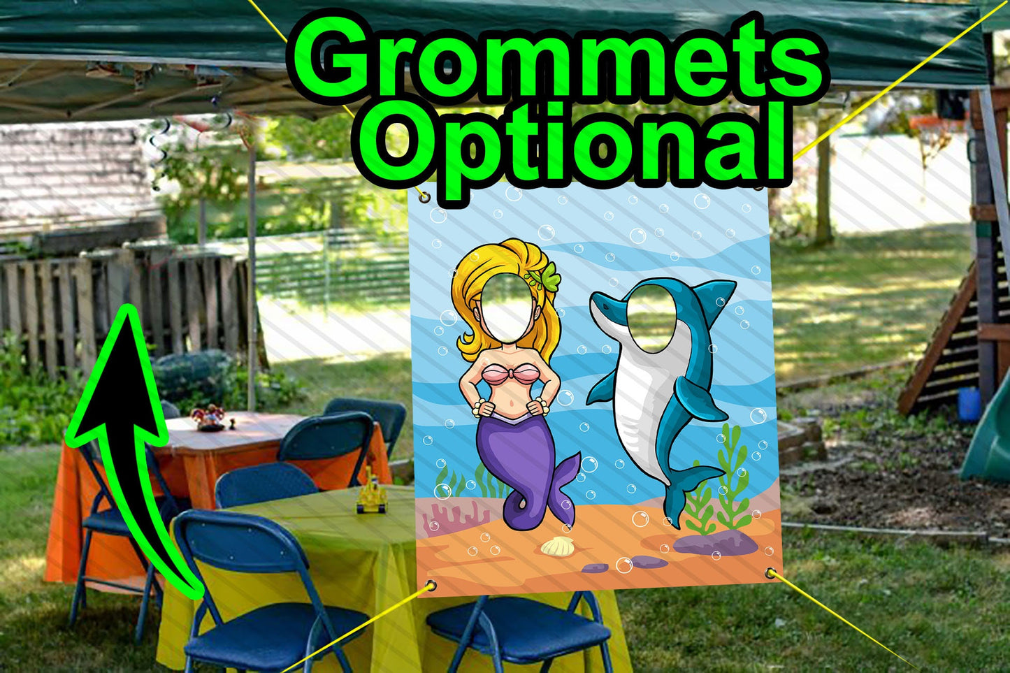 Mermaid and Shark Theme Face Cutout, 36x42" Photo Stand-in, Party Selfie Photo Prop
