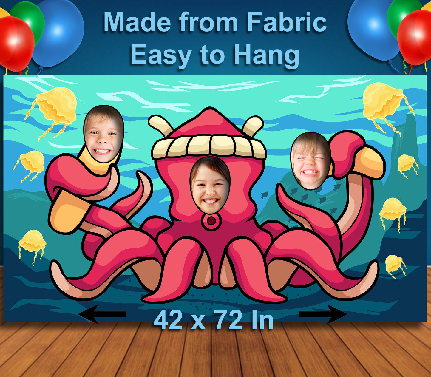 Giant Octopus Theme Face Cutout, 42x72" Photo Stand-in, Party Selfie Photo Prop