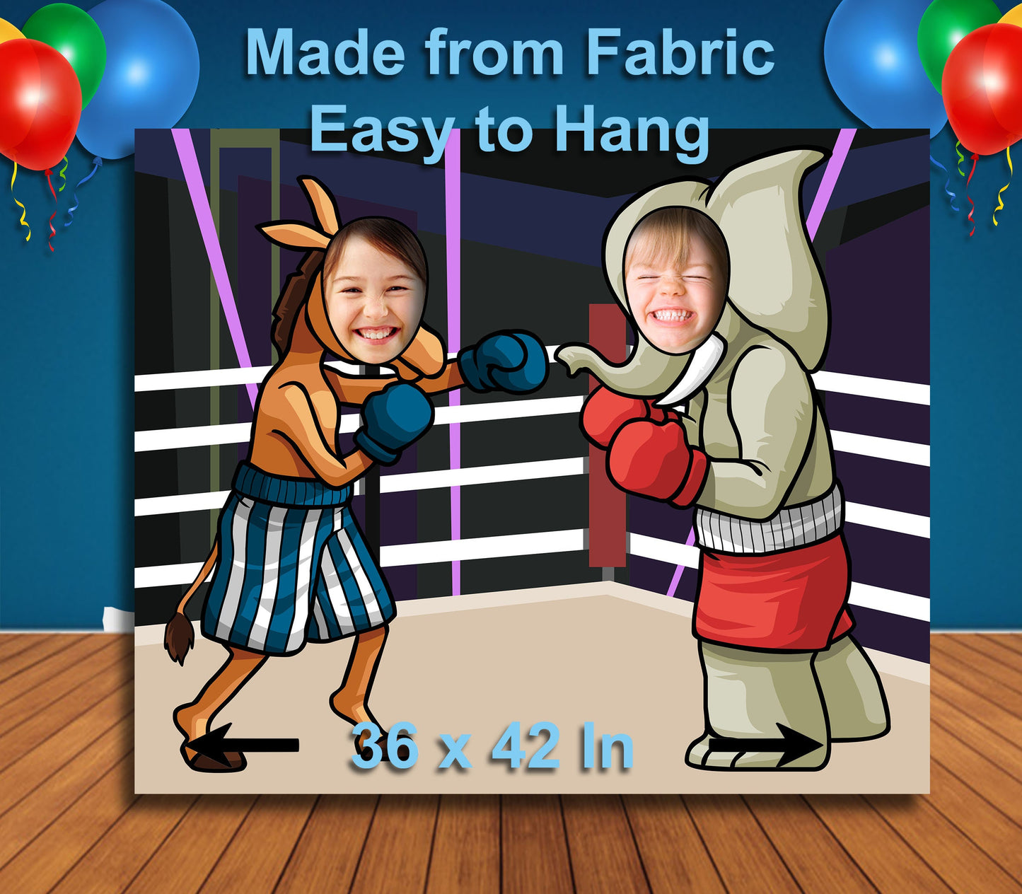 Donkey and Elephant Boxing Theme Face Cutout, 36x42" Photo Stand-in, Party Selfie Photo Prop