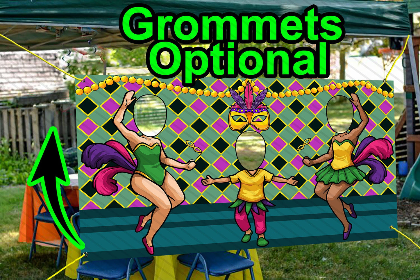 Mardi Gras Festival Theme Face Cutout, 42x72" Photo Stand-in, Party Selfie Photo Prop