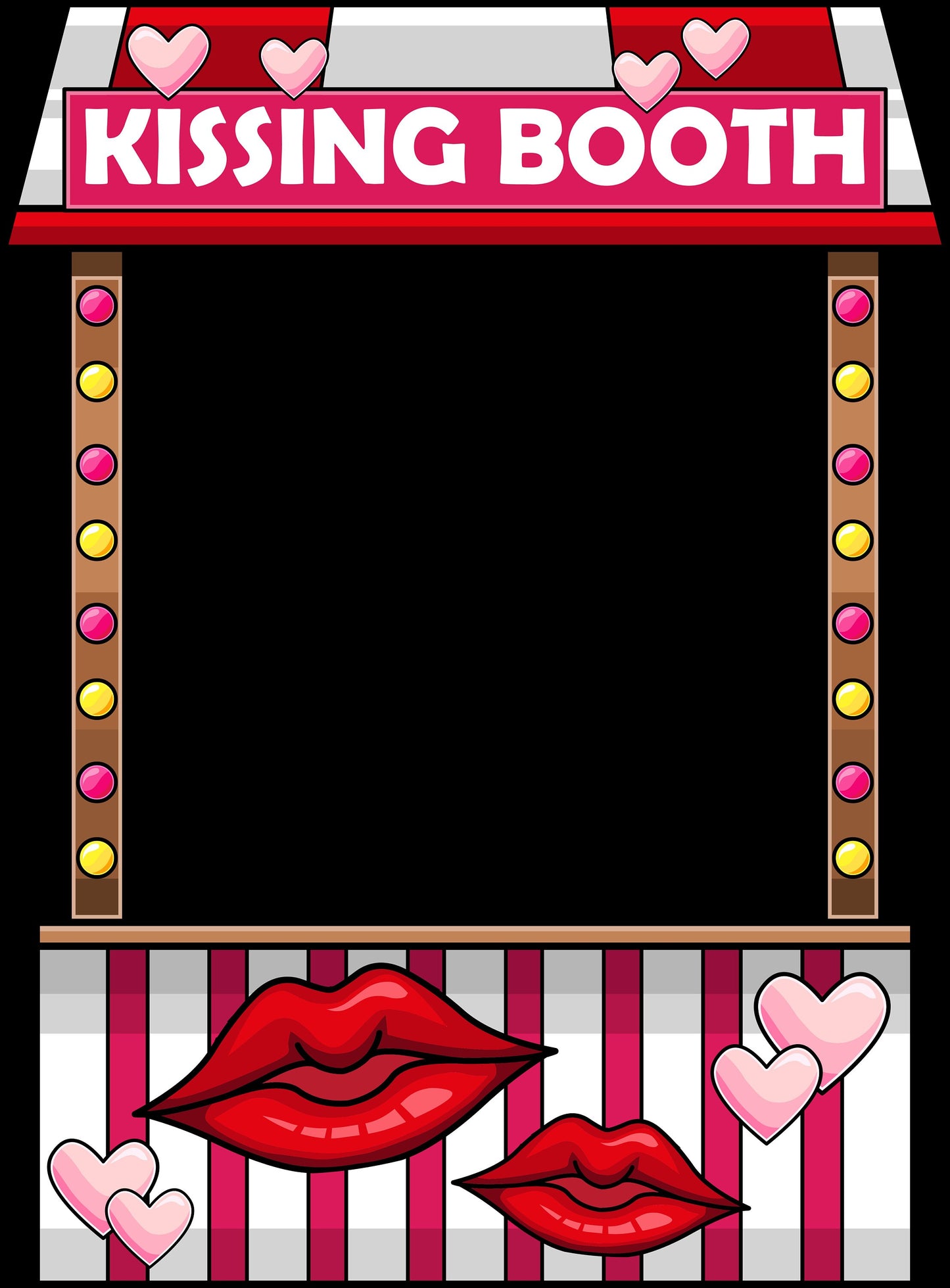 Pink Hearts and Red Lips, Kissing Booth Photo Frame, Valentines Day, Wedding, Engagement Party, Selfie Photo Prop Frame