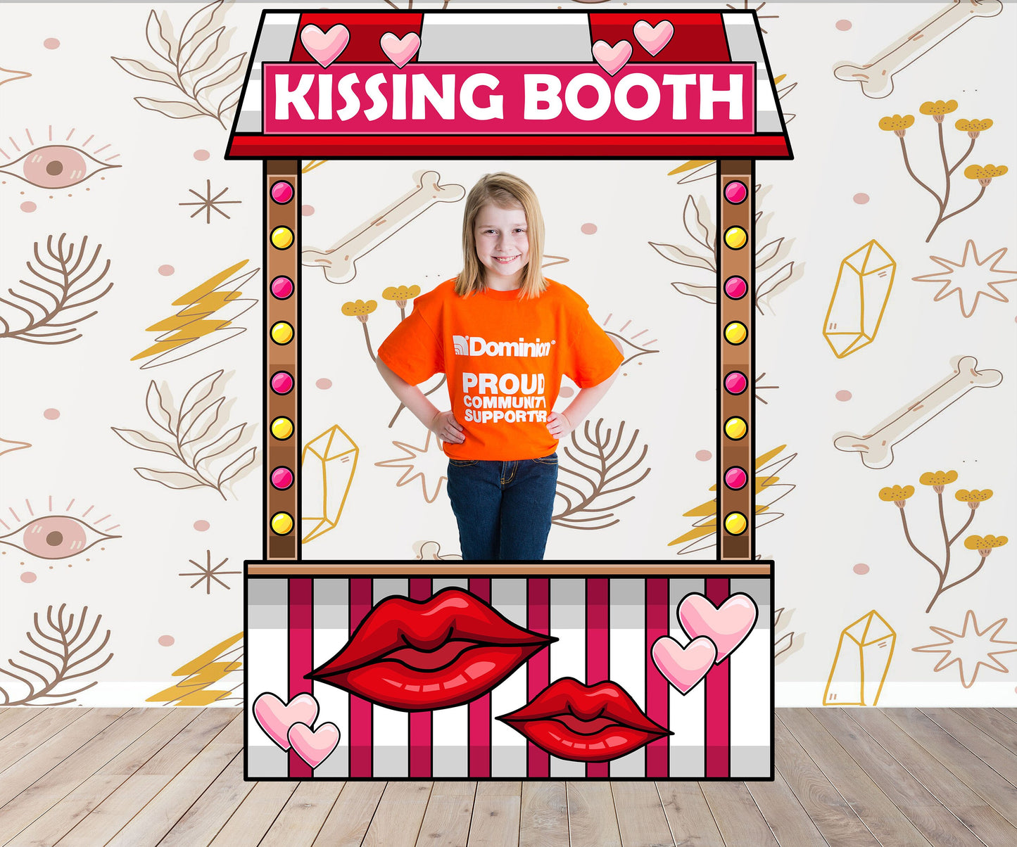 Pink Hearts and Red Lips, Kissing Booth Photo Frame, Valentines Day, Wedding, Engagement Party, Selfie Photo Prop Frame