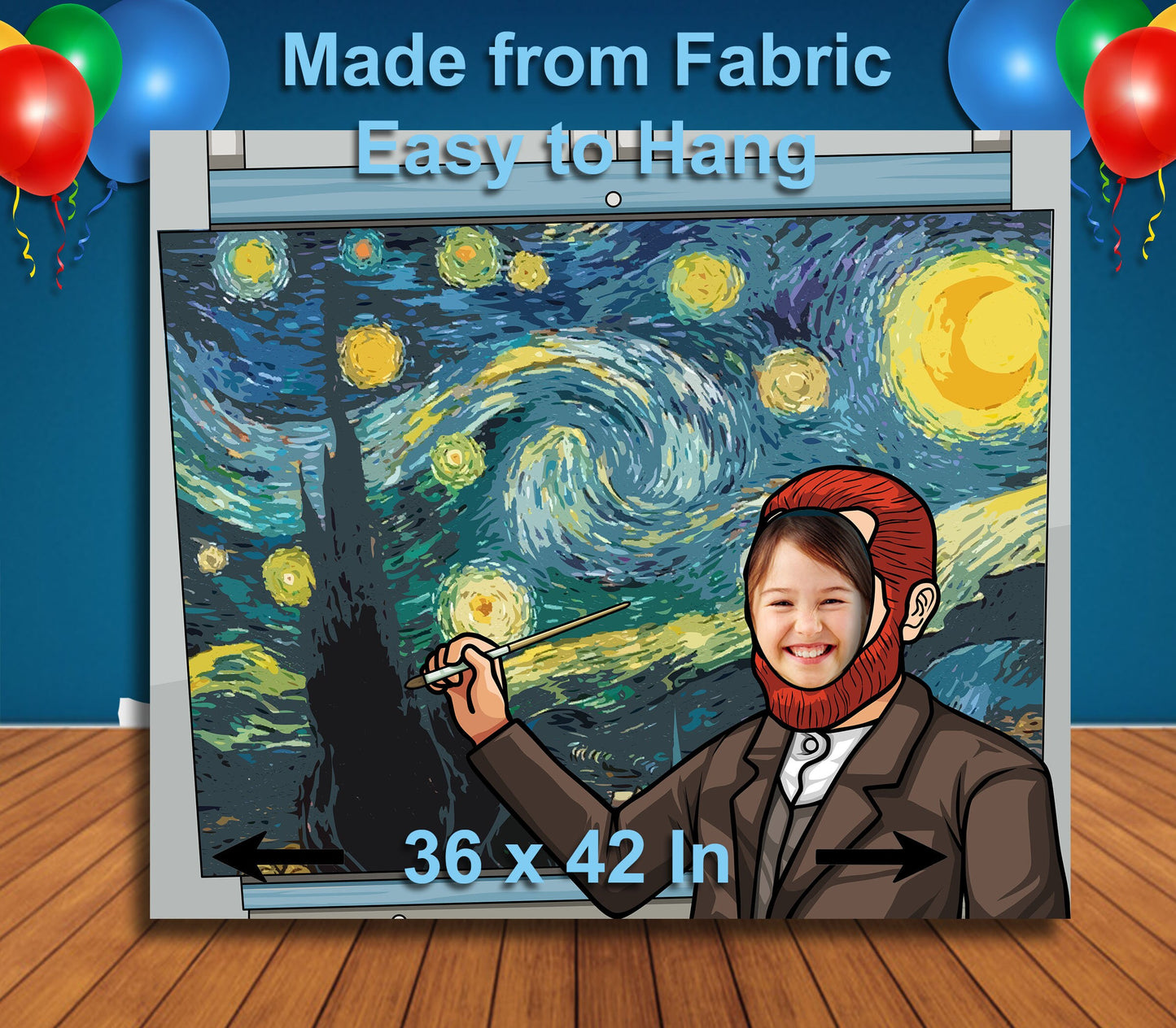 Van Gogh Painting, The Starry Night Sky, Hole in Face Cutout, 36x42" Stand-In Banner, Party Selfie Photo Prop, Theme Party Decoration
