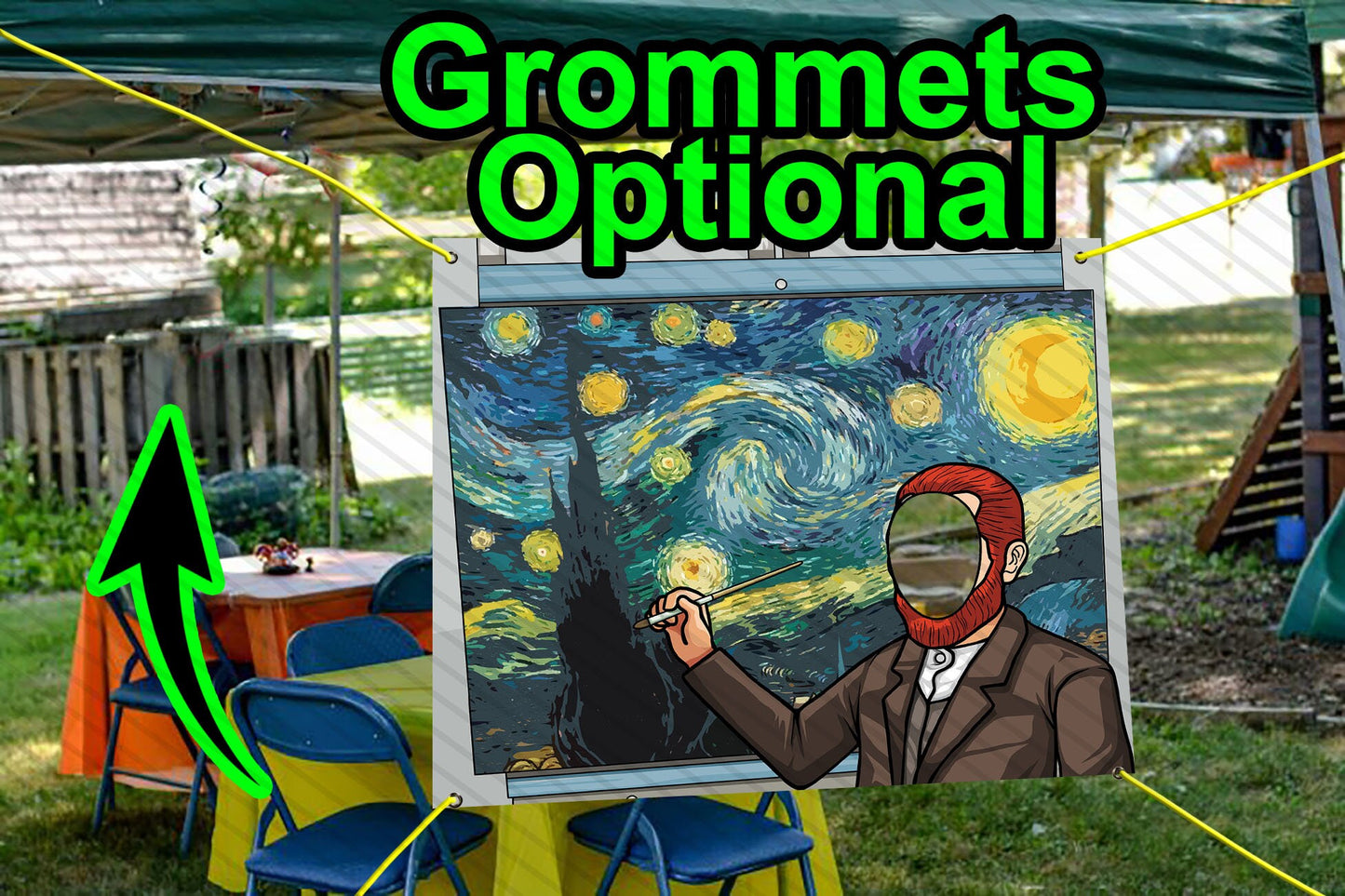 Van Gogh Painting, The Starry Night Sky, Hole in Face Cutout, 36x42" Stand-In Banner, Party Selfie Photo Prop, Theme Party Decoration