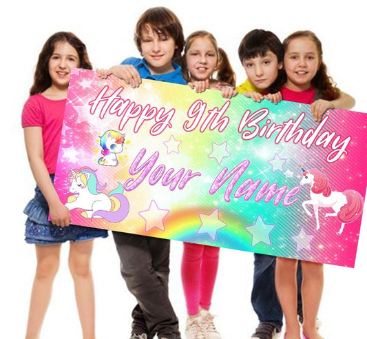 Unicorn Happy Birthday Vinyl Banner Personalized Customized