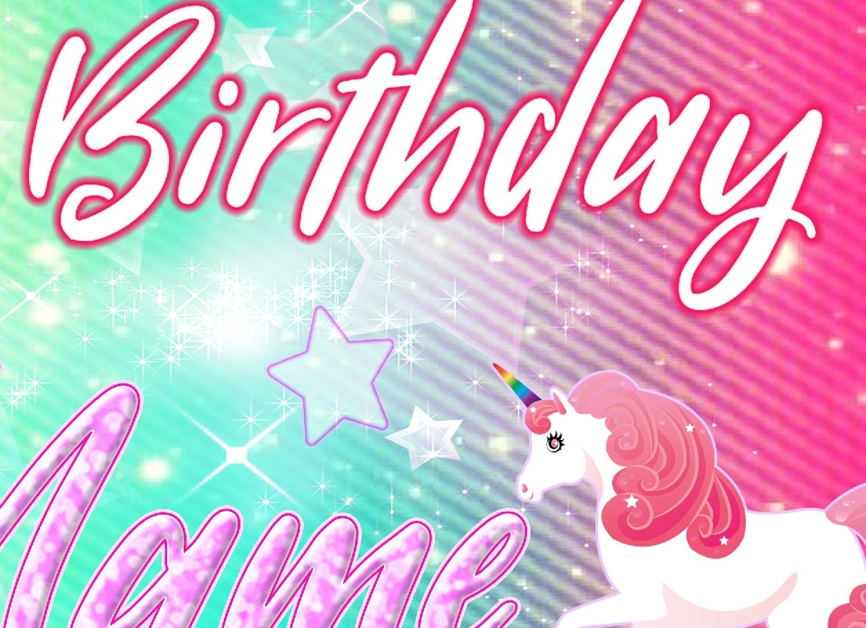 Unicorn Happy Birthday Vinyl Banner Personalized Customized