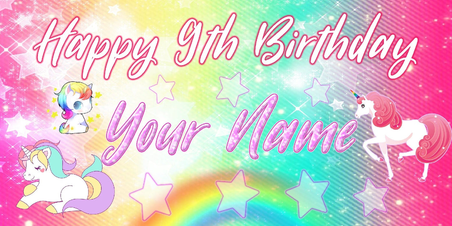 Unicorn Happy Birthday Vinyl Banner Personalized Customized