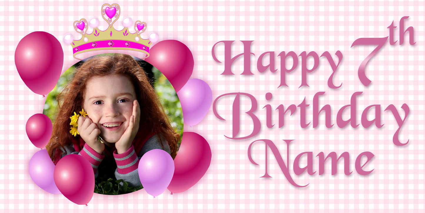 Girl's Birthday Banner with Photo, Princess Banner, Customizable, Personalized/Customized, Party Banner