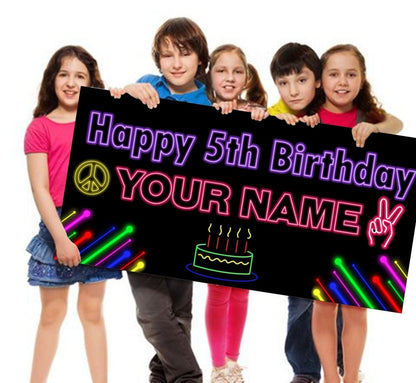Glow party Birthday Banner, Neon Lights, Glow in the Dark Personalized/Customized Vinyl Banner