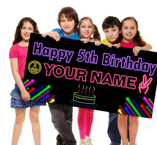 Glow party Birthday Banner, Neon Lights, Glow in the Dark Personalized/Customized Vinyl Banner