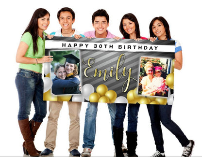 Birthday Banner with Two Photos, Birthday Sign, Customizable, Personalized/Customized, Party Banner