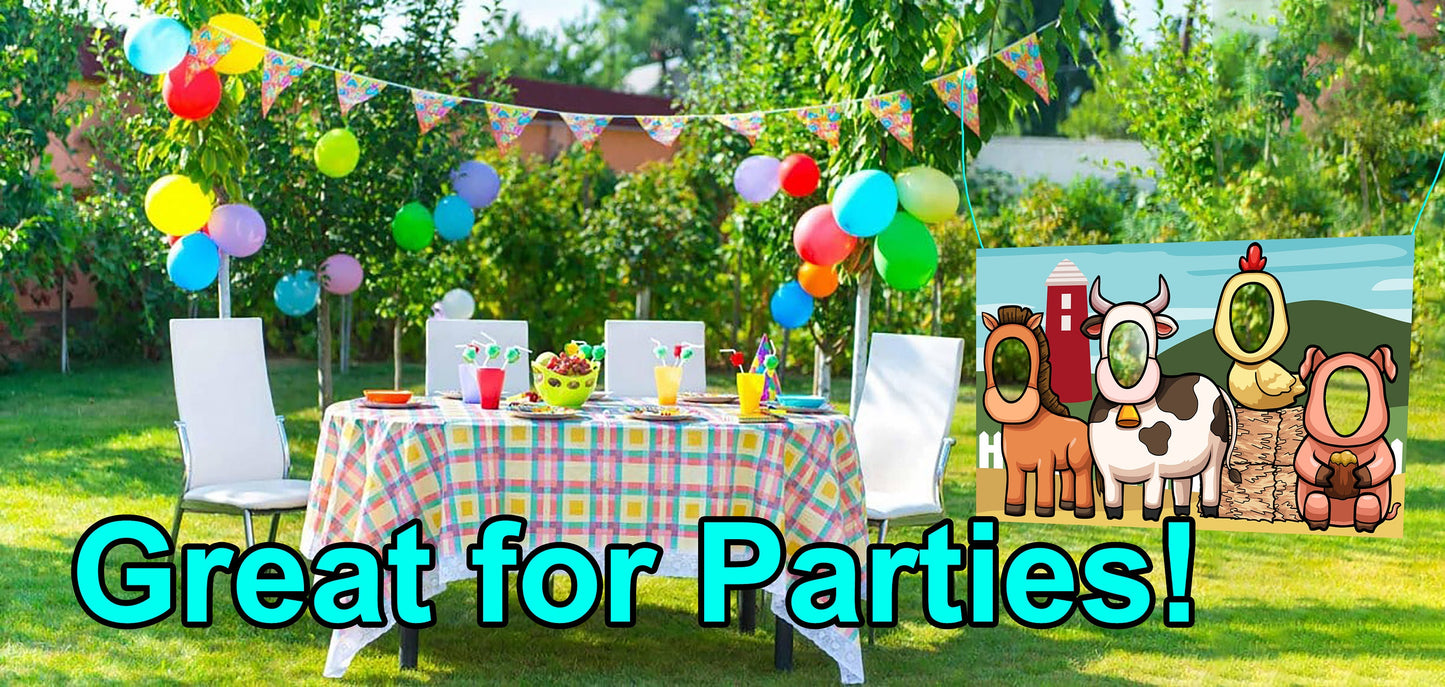 Farm Animals, Hole in Face, Party Selfie  Photo Prop, Animal Decoration