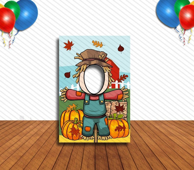 Scarecrow Face Cutout, Hole in Face, Party Selfie Photo Prop, Fall Themed Decoration