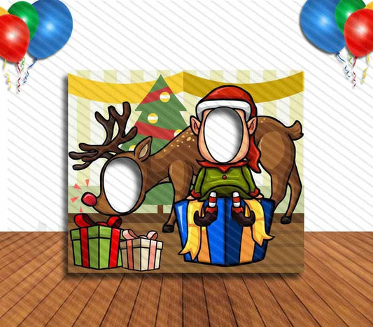 Elf and Rudolph People Cutout, Hole in Face, Party Selfie  Photo Prop, Christmas Decoration