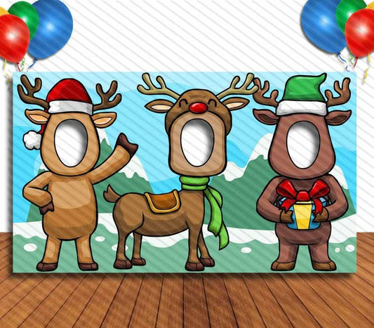 Reindeer, Hole in Face, Party Selfie  Photo Prop, Winter Christmas Decoration