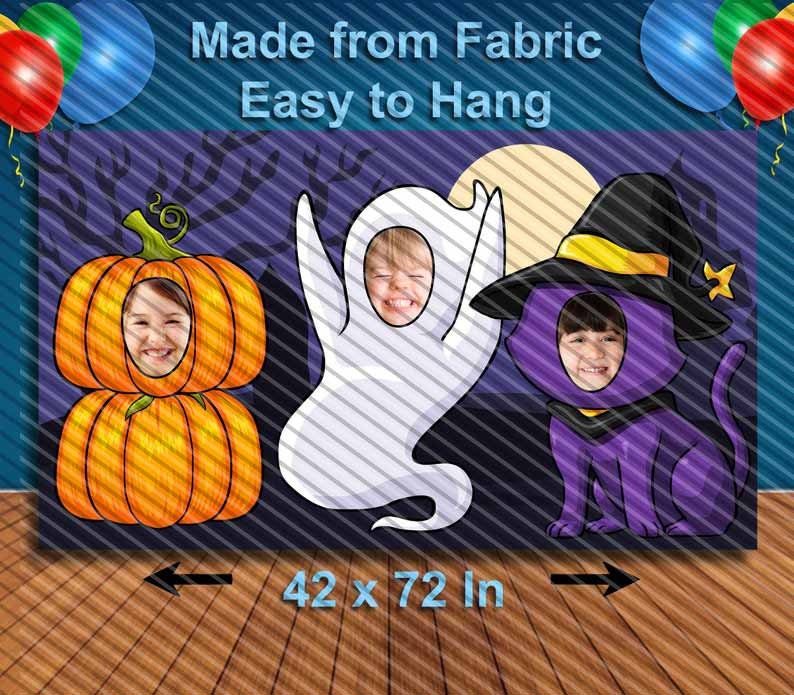 Pumpkin Cat and Ghost, Hole in Face, Party Selfie  Photo Prop, Halloween decoration