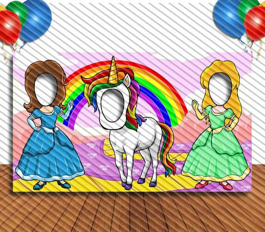Princess and Unicorn Cutout, Hole in Face, Party Selfie  Photo Prop, Fairy Tale Birthday Decoration