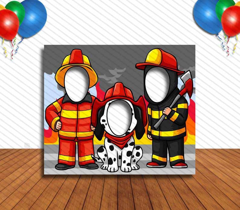 Fireman and Dalmatian Dog Cutout, Hole in Face, Party Selfie  Photo Prop, Firefighter Decoration