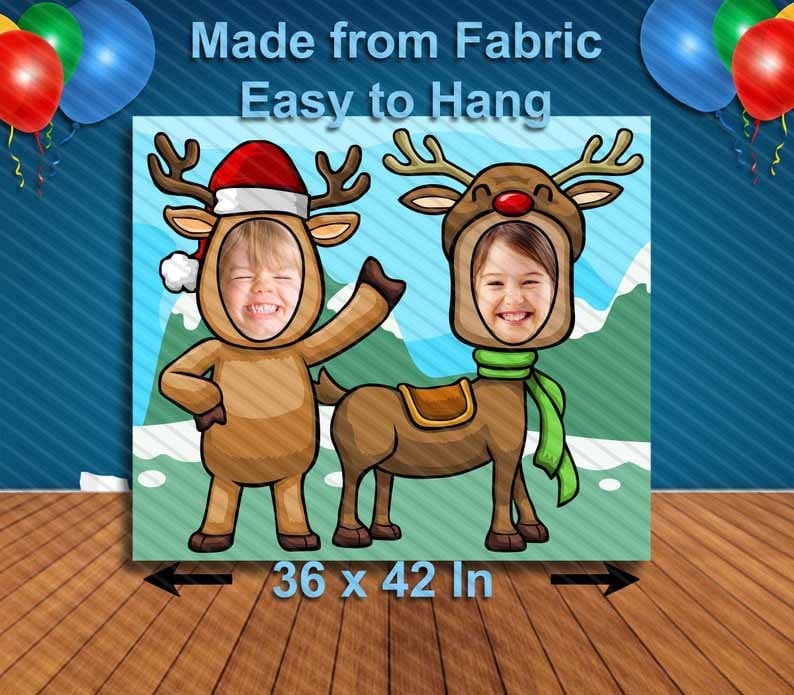 Reindeer Rudolph Cutout, Hole in Face, Party Selfie  Photo Prop, Winter Decoration