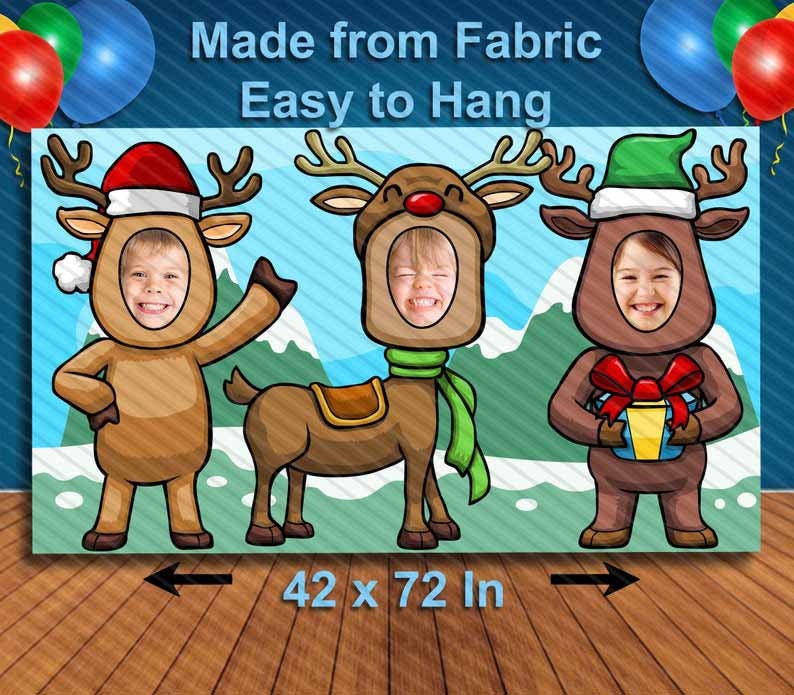 Reindeer, Hole in Face, Party Selfie  Photo Prop, Winter Christmas Decoration