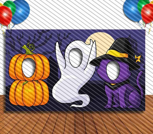 Pumpkin Cat and Ghost, Hole in Face, Party Selfie  Photo Prop, Halloween decoration