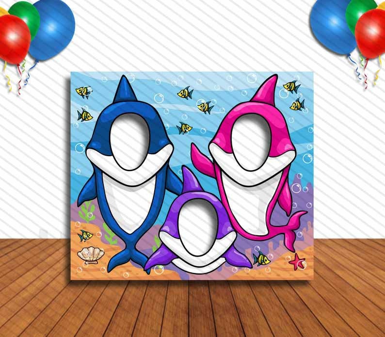 Mother father and Baby Shark Cutout, Hole in Face, Party Selfie  Photo Prop, Shark Decoration