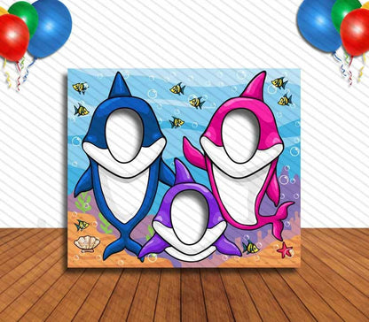 Mother father and Baby Shark Cutout, Hole in Face, Party Selfie  Photo Prop, Shark Decoration