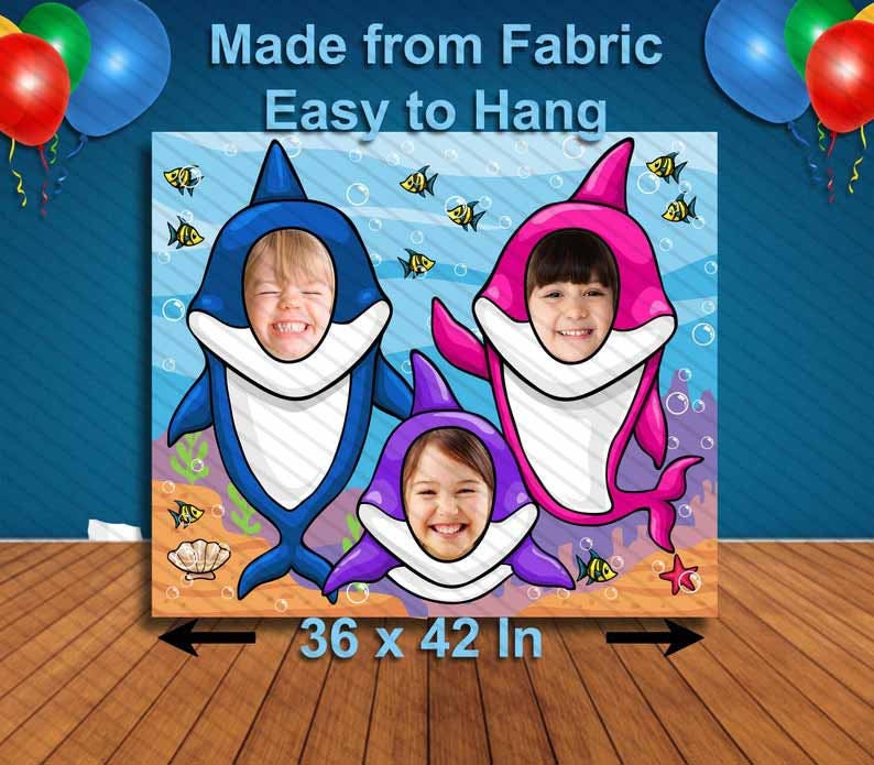 Mother father and Baby Shark Cutout, Hole in Face, Party Selfie  Photo Prop, Shark Decoration