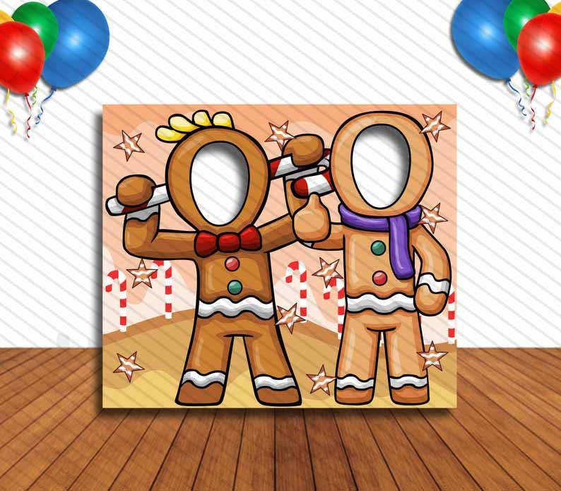 Gingerbread People Cutout, Hole in Face, Party Selfie  Photo Prop, Winter Decoration