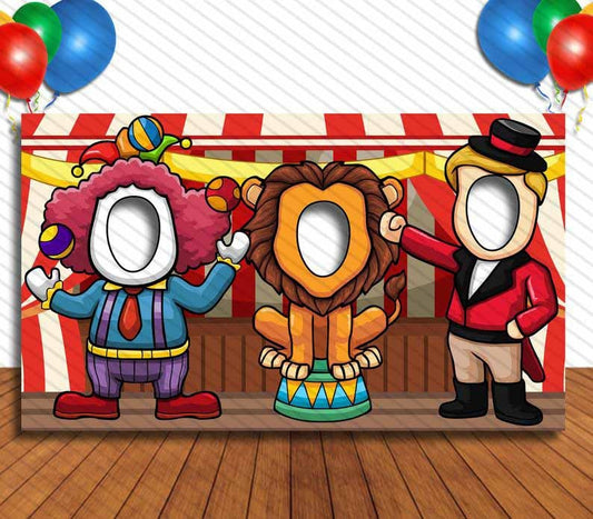 Carnival Clown Ringmaster and Lion, Hole in Face, Party Selfie  Photo Prop, circus Decoration