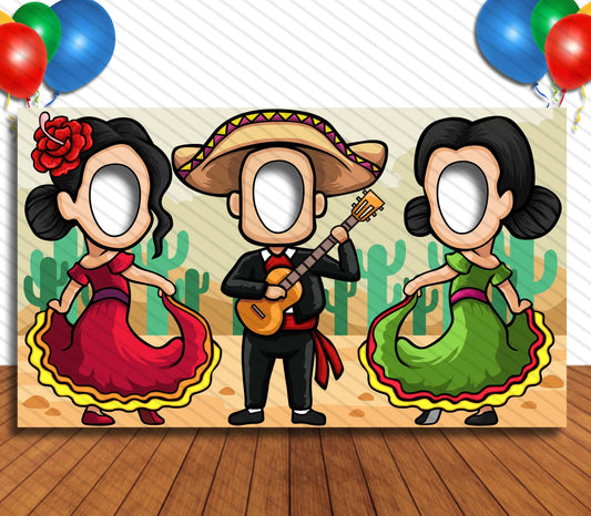 Mariachi Band and Dancers, Hole in Face, Party Selfie  Photo Prop, Mexican Decoration