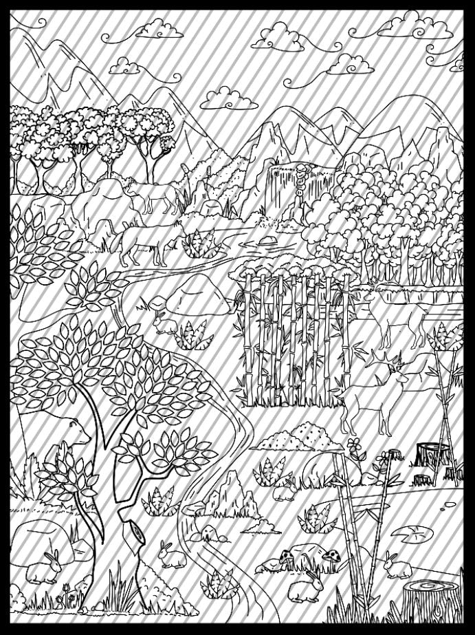 Woodland Animals Coloring Page, Forest Coloring sheet, Jumbo Coloring book pages, Large Kids Activity