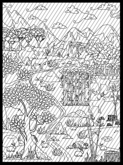 Woodland Animals Coloring Page, Forest Coloring sheet, Jumbo Coloring book pages, Large Kids Activity